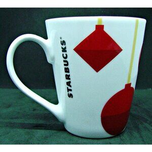 Starbucks 2012 Christmas Holiday Mug Cup White with Red Bulbs Ornaments 13 oz